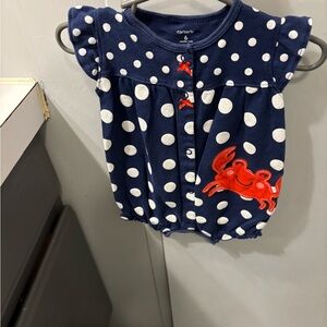 Carter's Navy and White Polka Dot Romper with Red Crab